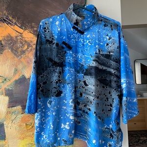 Blue and Black Womens Batik Tunic Blouse Boho Chic